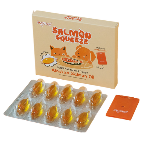 스푼풀 강아지 고양이 오메가-3 영양제 미국 직수입 천연 연어 오일 2200mg, 1박스, 오메가3, 10정
