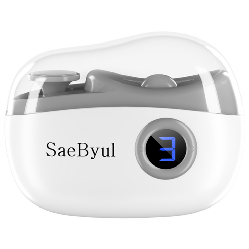 SaeByul 전동 자동 손톱깎이 스마트 충전식 손톱 정리 도구 3단 속도 디스플레이 LED 조명, 1개, 화이트