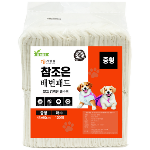 리빙셀 강아지 참조은 배변패드 중형 100매 빠른흡수 반려동물 애견패드, 1개, 100개입