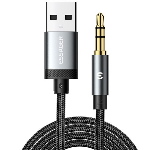 Essager USB A타입 to 3.5mm AUX 오디오 변환젠더 케이블 일반형, 2개