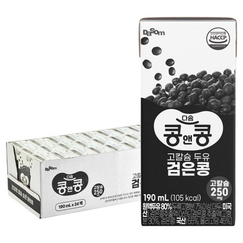 콩앤콩 고칼슘 두유 검은콩두유, 190ml, 24개