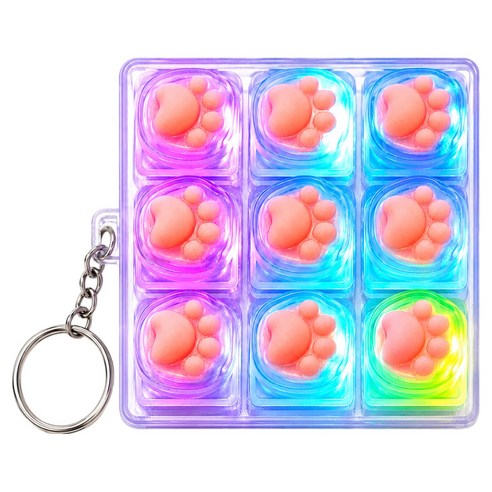 키캡 키링 딸깍이 클리커 투명 LED 핑크 냥이 젤리 피젯토이, 1개, 투명 냥이 젤리 LED 9구 키캡