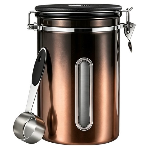 커피빈 보관통 1800ml 블랙 스푼 포함 커피 밀폐용기, 1.8L 그라데이션 브라운, 1세트