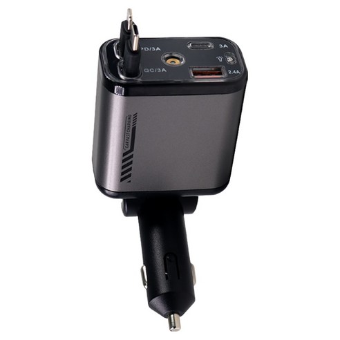 헤누스 스타라이트 120W 4포트 차량용 고속 충전기 LED 무드등 릴타입 시거잭 TYPE-C+애플, 블랙