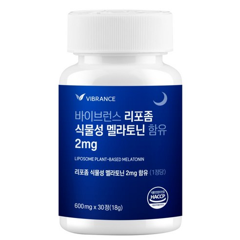 바이브런스 이중배합 식물성 멜라토닌 2mg 미국산 리포좀 원료 함유, 1개, 30정