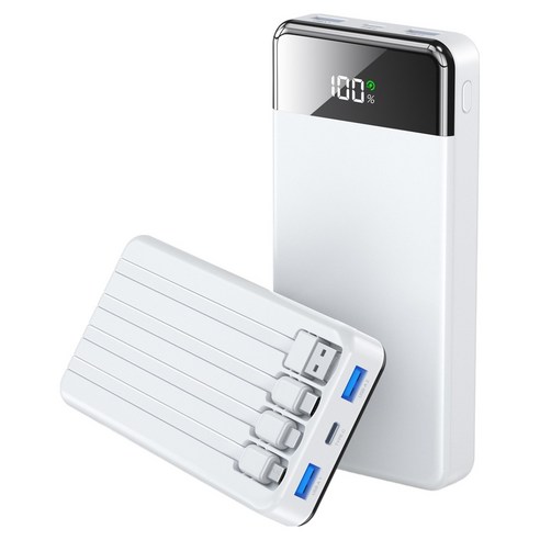 UOOFON 일체형 보조배터리 고속충전 30000mAh 대용량 PD 22.5W QC3.0 잔량표시+ 4개 케이블 멀티단자, 화이트, N6