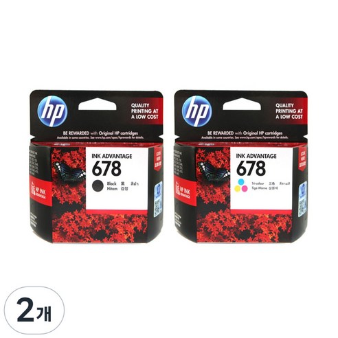 HP 678 정품 프린터잉크 CZ107AA CZ108AA 검정 컬러 세트, 검정+칼라 세트, 2개
