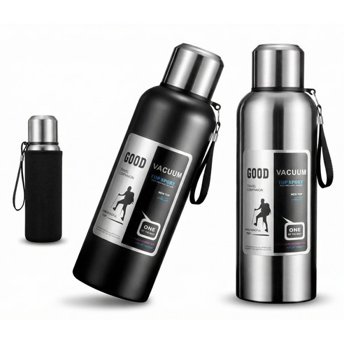 코코리브 스텐316 보온보냉병 파우치 세트, 1개, 1000ml, 스틸