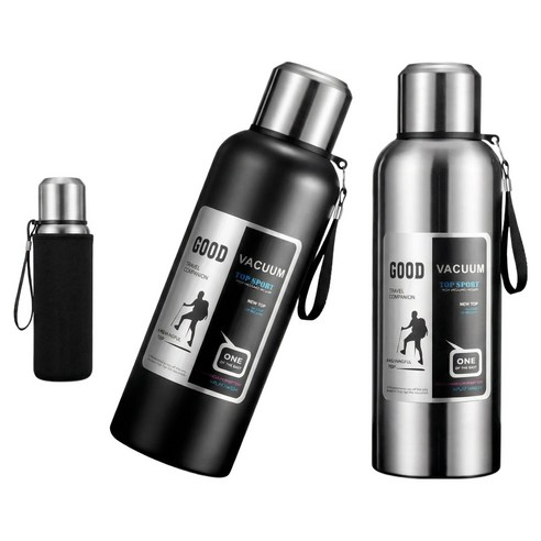 코코리브 스텐316 보온보냉병 파우치 세트, 1개, 1000ml, 블랙