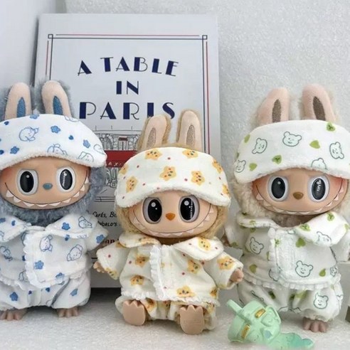 skansol 1 2 3 대 17cm 라부부 인형 옷 잠옷 3종세트, 블루, 1개