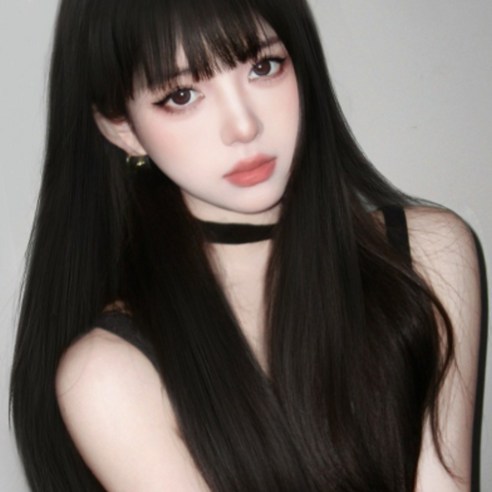 CIVILEE 여성 가발 전체가발 롱 자연스러운 에어뱅 볼륨감 데일리 통가발, 1개, 블랙