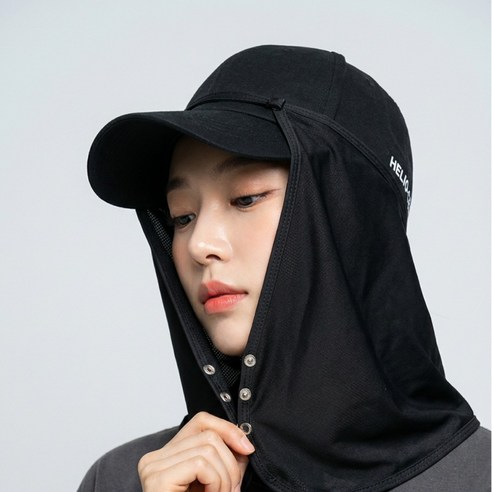헬리오셀 캡 선가드 얼굴 햇빛가리개 안전모 자외선차단 모자 탈부착형, 쿨 블랙, 1개