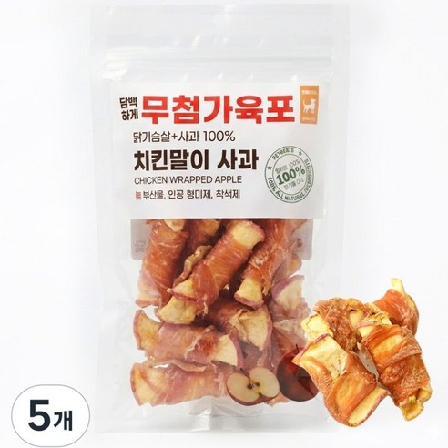 펫트리츠 담백하개 강아지 간식 무첨가육포, 5개, 75g, 치킨말이사과