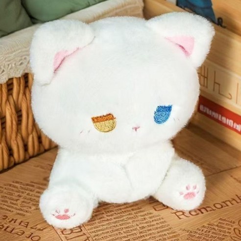 우울 고양이 인형 고양이 아이디어 봉제 완구 동물 봉제 인형 동물 피규어 동행 인형 생일 선물, 1개, 노란색과 파란색 눈동자, 16cm