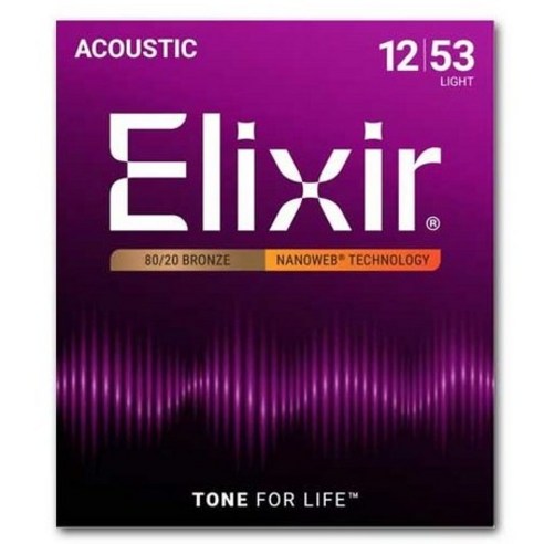 [Elixir] 엘릭서 NANOWEB 나노웹 80/20 BRONZE 어쿠스틱 기타줄 012-053 Light 통기타줄 세트 (기타피크 5개 증정), 1개