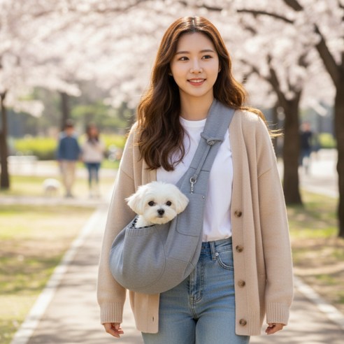 라라문 어깨편한 강아지 이동가방 슬링백, 1개, 그레이