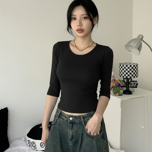 [기본템/5col] 얼스 베이직 라운드넥 7부 무지 티셔츠