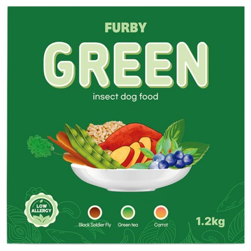 퍼비 그린 강아지 하이포 알러지 인섹트 눈물 피부 애견 사료, 곤충, 1.2kg, 1개