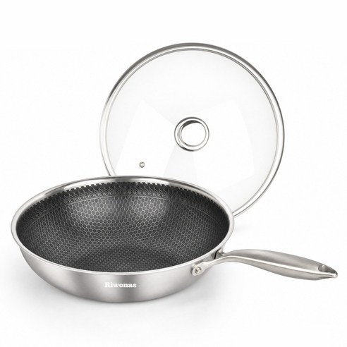 RIWONAS 통3중 스텐 벌집코팅 궁중팬 웍팬 인덕션 뚜껑세트, 28cm, 1세트