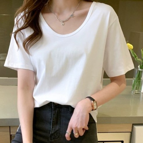 릴리제인 여성용 여름 유넥 루즈핏 반팔 티셔츠