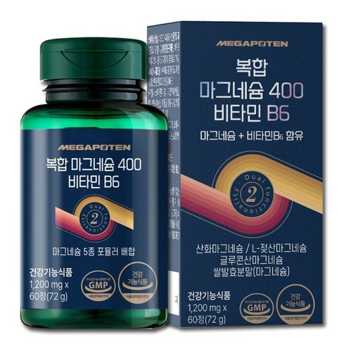 메가포텐 복합 마그네슘 400 비타민B6 / 글루콘산 젖산 쌀발효 산화마그네슘, 60정, 1개