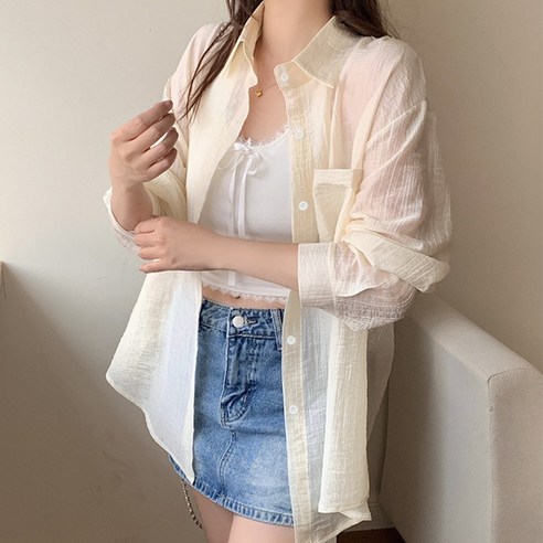 후암마켓 여성 자외선 차단 거즈 남방 루즈핏 데일리 셔츠