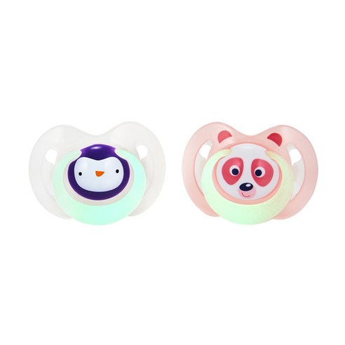 누비 동물친구 야광 노리개 젖꼭지 쪽쪽이(6~18개월), 2단계, 펭귄&펜더, 1세트
