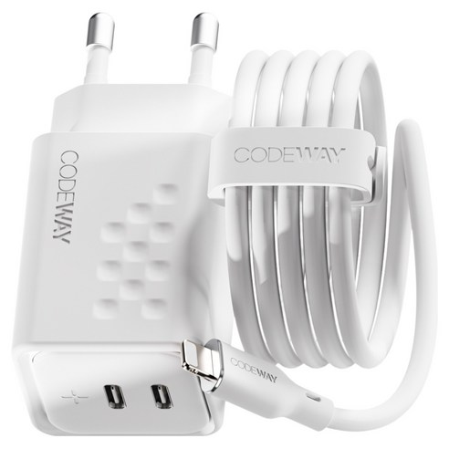코드웨이 50W C타입 고속 충전기+ 아이폰 라이트닝 8핀 고속 충전케이블 2M, 크림화이트, 1세트