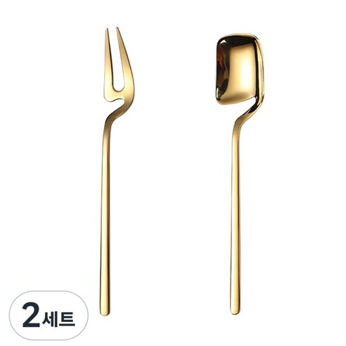나인나 304 스텐 디저트 스푼 포크 커트러리 세트 과일 케이크 요거트 티타임 티스푼+티포크, 골드, 2세트