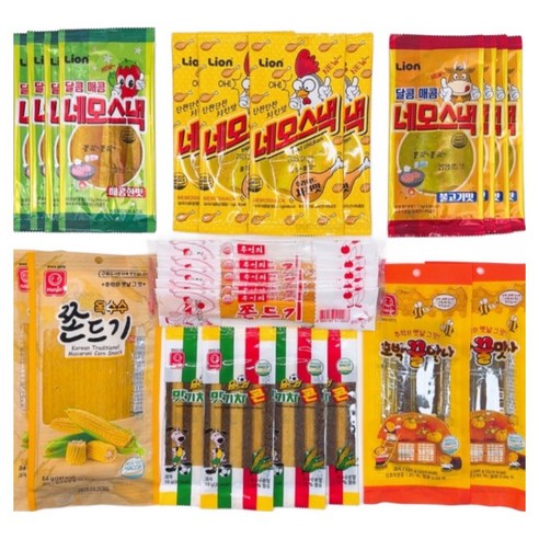 추억의 간식 문방구 과자 논두렁 밭두렁 쫀드기 간식세트, 1세트, 추억의 쫀드기 7종