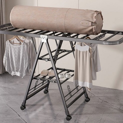 New World 다기능 빨래건조대 스틸 3단 접이식 빨래건조대 신발걸이 + 방풍바180CM Y418Q, 건메탈 그레이