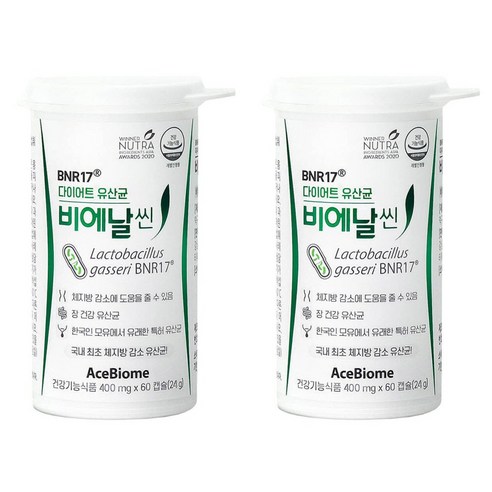 에이스바이옴 BNR17 다이어트 유산균 비에날씬 60정 체지방 감소 인정 쾌변 모유유래 장 건강 프로 바이오틱스 건강기능식품 컷팅제 보조제 후기 인증 비엔알 비앤알 비애날씬, 60정, 2개