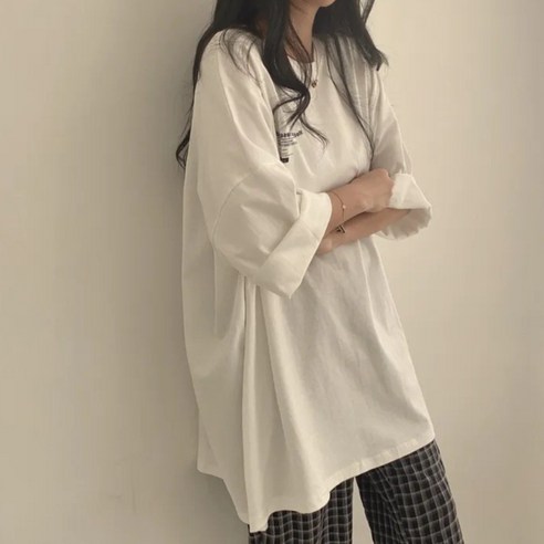라온투유 빅사이즈 레터링 박시핏 라운드 반팔 롱티
