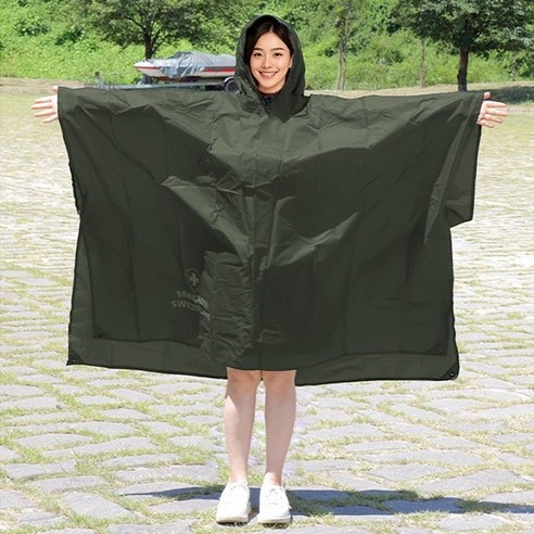 몽크로스 고급 판초우의 레인코트 비옷 남녀공용 캠핑 다회용 우비 빅사이즈, 1개, 카키
