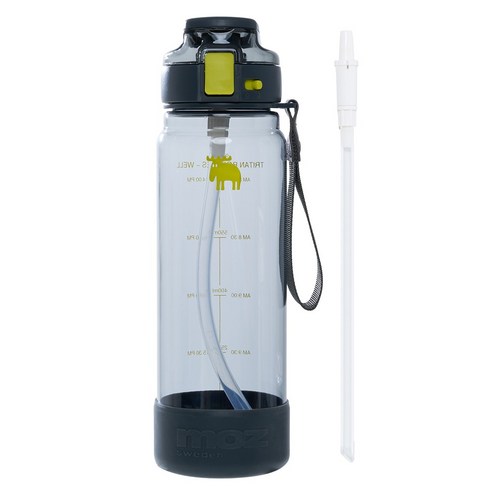 MOZ 스웨덴 원터치 빨대 트라이탄 스포츠 보틀 물병, 1개, 800ml, 블랙