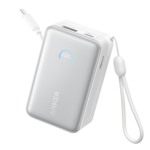 앤커 나노 파워뱅크 10000mAh 45W 보조배터리 고속충전 기내반입 C타입 케이블 일체형 아이폰 노트북 갤럭시, A1638, 화이트