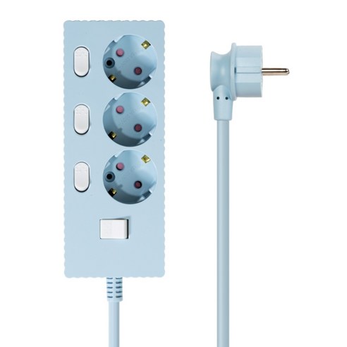 파워존 자동소화 4000W 고용량 웨이브 개별스위치 과부하차단 3구 멀티탭 50cm 1.5m 3m 5m 7m, 자동소화 개별스위치 3구 1.5m 파스텔블루, 1개