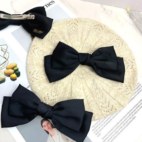 국내제작 블랙 새틴 리본 헤어핀 자동핀