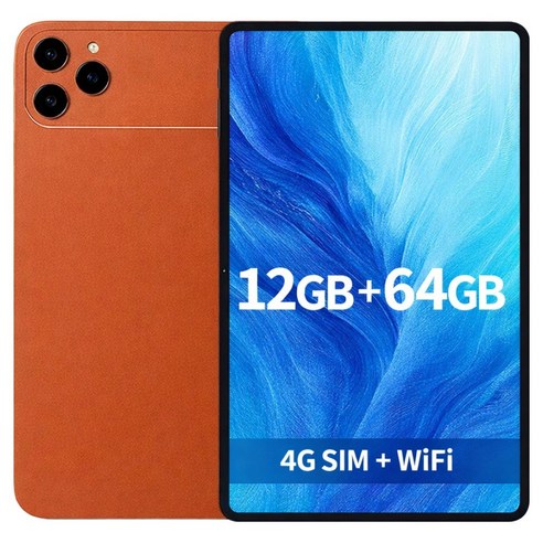 10.1인치 태블릿 PC HD 디스플레이 12GB+64GB 10000mAh 4G LTE WiFi 지원 학습용 영상용 가성비, Wi-Fi + 셀룰러, 64GB, 오렌지 컬러