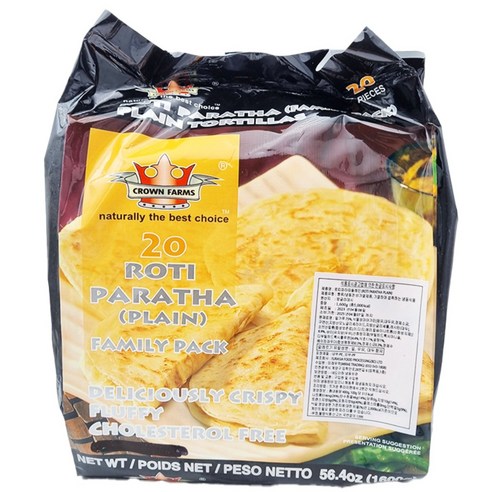 CROWN FARMS Roti Paratha 20pcs (Plain) 1600g 로티 플레인 파라타 (커리빵), 1.6kg, 1개