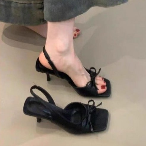 COSYEVNO 여성 스퀘어토 하이힐 리본 장식 샌들 업그레이드 버전 LFHlx-5