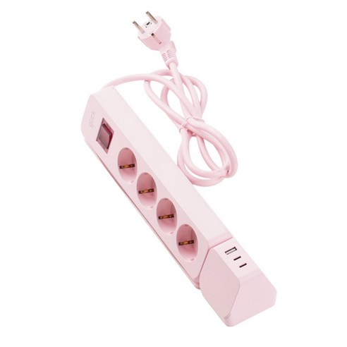 지클릭커 멀티마스터 롤플러스 고용량 4000W C타입 USB 멀티탭 4구 NB70PD, 핑크, 1개, 1.5m