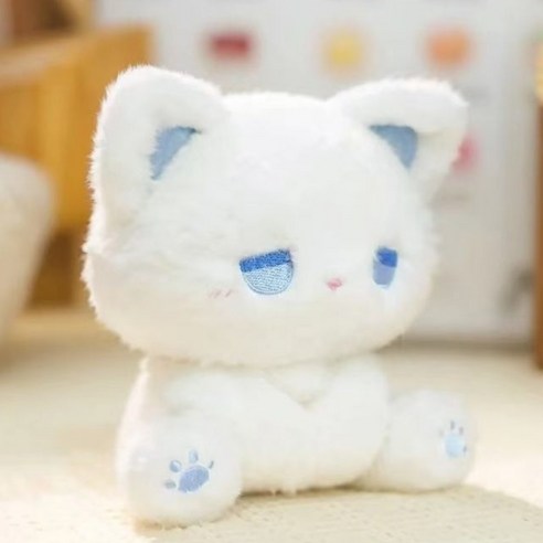 당신의행복 귀여운 고양이 봉제 인형 시무룩 파란 눈 감성 인테리어 소품, 1개, 블루 화이트아이, 15cm