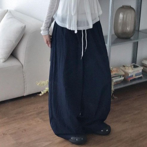 부기샵 링거 쿨링 바스락 와이드 배색 밴딩 봄 트레이닝 팬츠