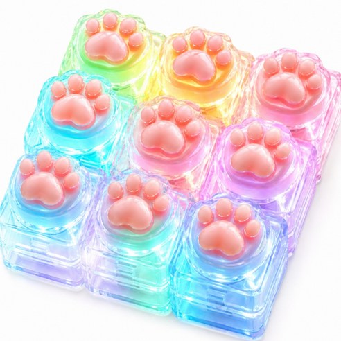 도르나솔 LED 고양이 발바닥 젤리 키캡 키링, 1개, LED 투명 9구