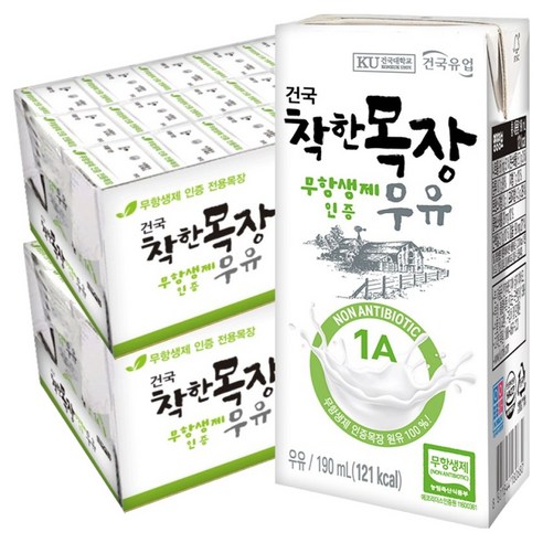 [건국유업] 착한목장 무항생제 멸균우유, 190ml, 48개