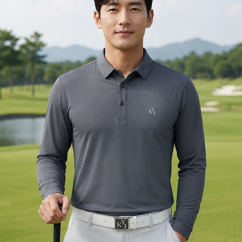 김영주골프 남성 봄 여름 아이스 그리드 긴팔 카라티 골프티 냉감 쿨링 기능성 골프웨어 자외선차단 KYJ