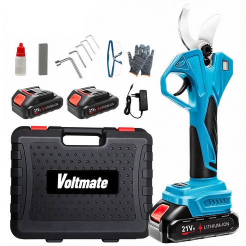 [국내발송] VoltMate 독일의 전기 기술 최신형무선 21V BLDC 전지가위 전동가위 35mm LED전원디스플 전력량 표시 2000mAh 배터리 2개 풀옵션세트, 1세트