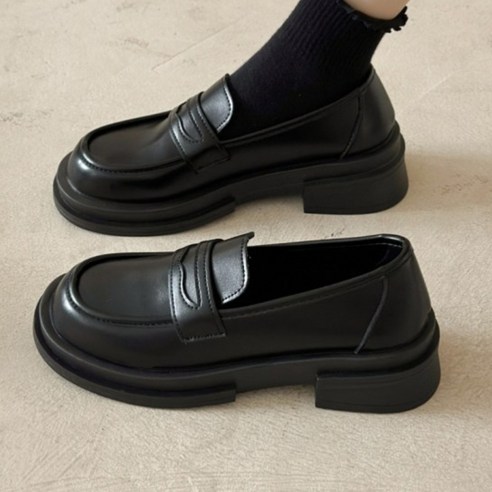 ANYOU 여성 가죽 로퍼 발편한 심플 컴포트 무광 구두 3cm