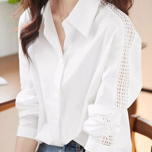 써니핏 우아한 어깨 포인트 셔츠 흰셔츠 정장룩 데이트룩 ( M~3XL ) S1013